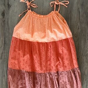 Blue Rain Peach and Coral Tiered Mini Dress